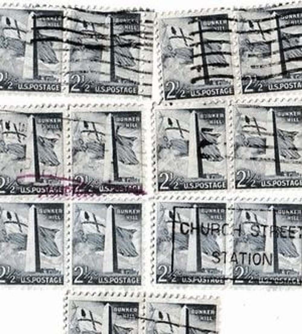 Vintage stamp lot of 14 US Scott 1034 Bunker Hill monument